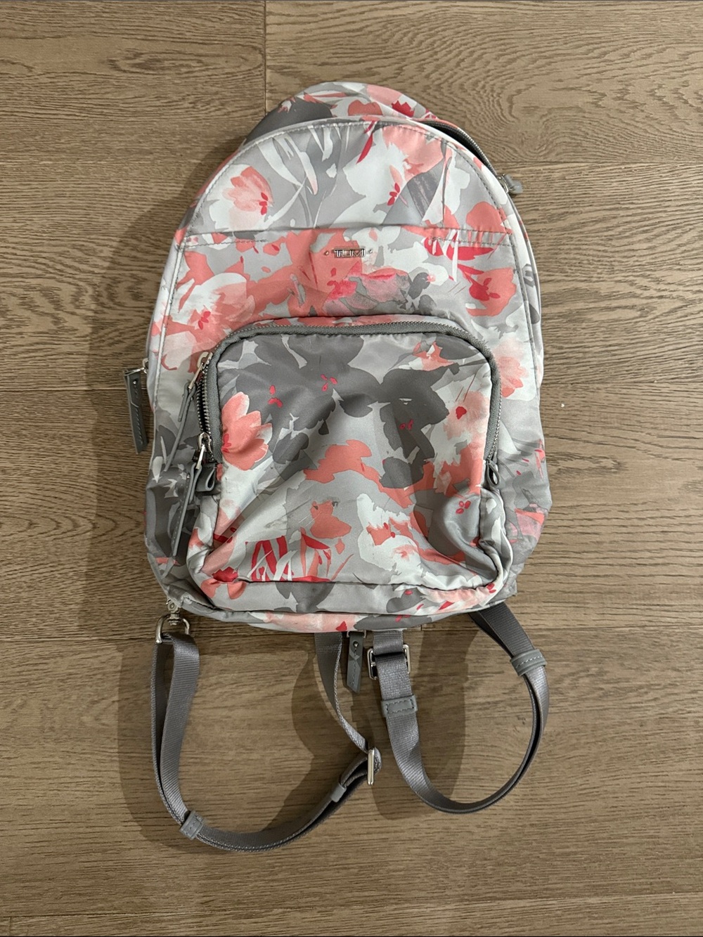 TUMI Floral Print Mini Backpack in Coral and Gray